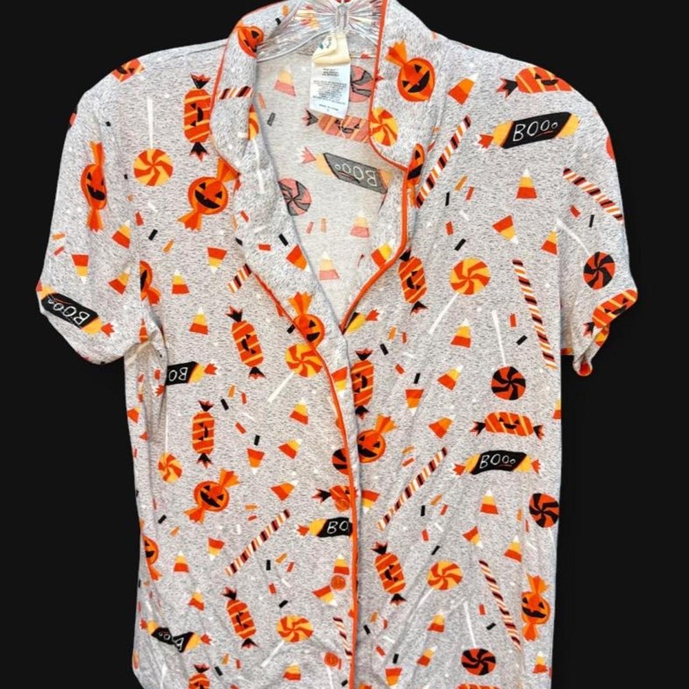 Nite Nite Munki Munki Halloween Pajama Top Small Candy Corn Pumpkin⁠